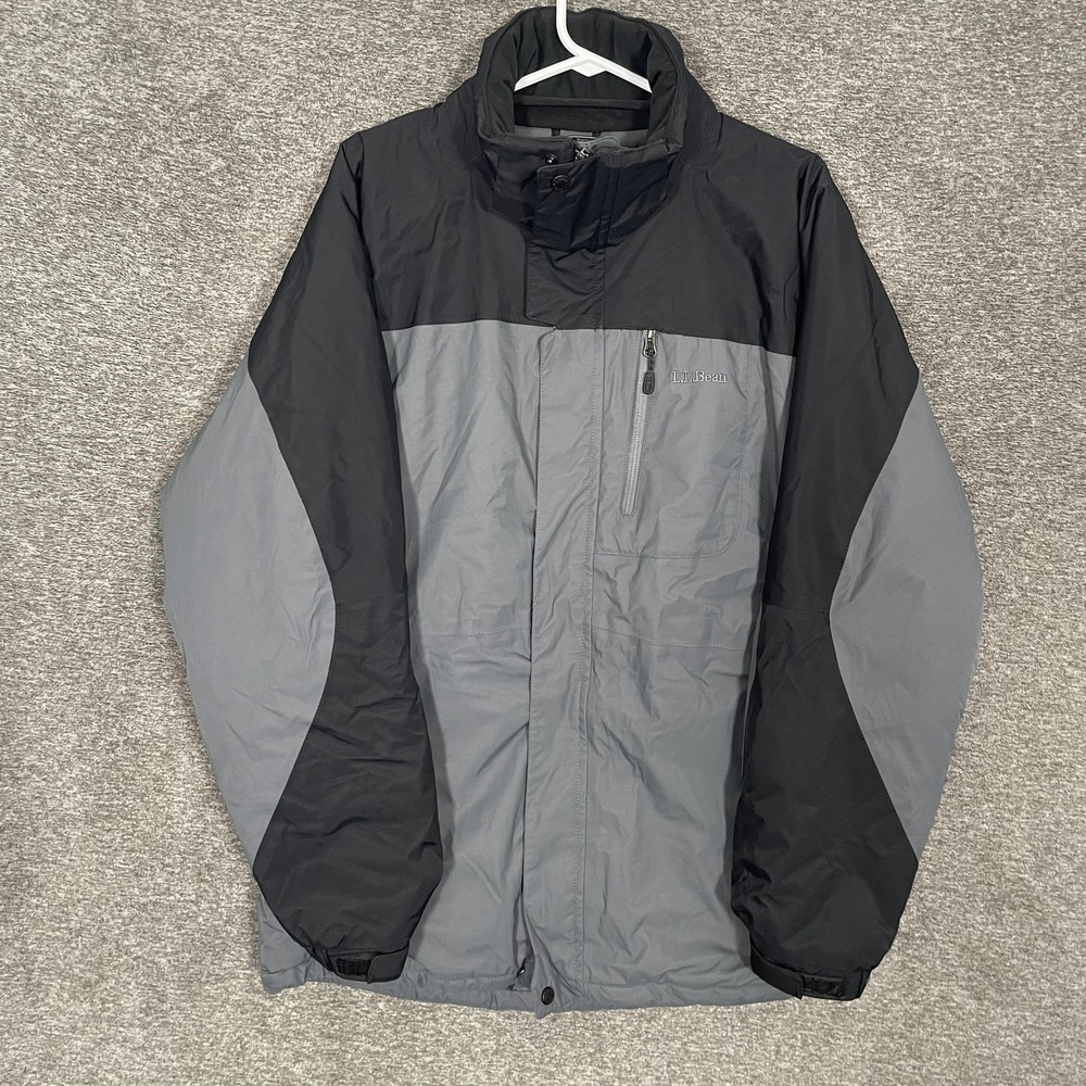 LL Bean Jacket Mens Large Gray Nylon Insulated Hooded Parka Full Zip Winter